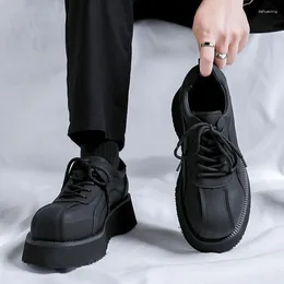 Casual Shoes England Style Mens Fashion Platform Lace-up Original Leather Oxfords Shoe Business Office Dress Black Stylish Footwear Man