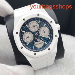 Female AP Wristwatch Royal Oak Series 26579CB White Ceramic Blue Dial Back Through Perpetual Calendar Men's Fashion Athleisure Business Mechanical Watch