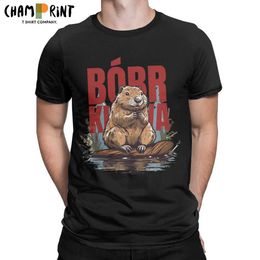 Men's T-Shirts Men T-Shirt Kurwa Bobr Bober Beaver Boberek Funny Pure Cotton Tees Short Sleeve T Shirt Round Neck Tops Plus Size T240425