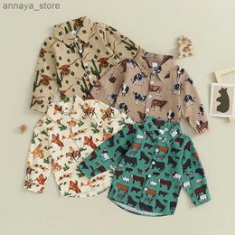 Kids Shirts Kids Boys Shirts Western Style Cow Print Long Sleeve Turn-Down Collar Button-Down Toddler Tops Fall Winter Casual ClothesL2404