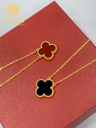 2024 Classic Four Leaf Clover Necklaces Pendants 5G999 Full Gold Necklace Pendant with Pure Agate Set Chain Lucky Grass Collar