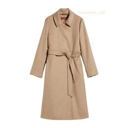 Designer Coats Cashmere Coats Luxury Coats MAX Mara Womens Beige Camel Hair Classic Lace Up Casual Coat