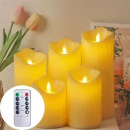 Flickering Pillar Led Candle Light Remote Control W/Timer Dripped Paraffin Wax Swinging Dancing Wick Flameless Candles 240417