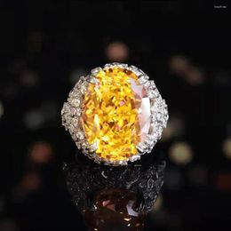 Cluster Rings 2024 Trendy 925 Sterling Silver Shine Dazzling Cubic Zirconia Oval Yellow Diamond Finger Ring For Women Luxury Wedding Jewellery