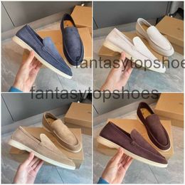 Loro Piano LP LorosPianasl Mens Flat Casual Low Loafers Shoes Suede Cow Oxfords Moccasins Rubber Sole Mens Casual Shoes