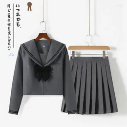 Clothing Sets Jk Grey Tow-Lines Sailor Suits Basic Japanese School Uniforms Pleated Skirt Graduation Clothes Fuku Anime Cos Costumes Women