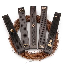 Wooden Incense Stick Holder Fragrance Lamps Burning Joss Insence Box Burner Ash Catcher Carving Hollow Design 5 Style