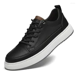 Casual Shoes Men Genuine Leather Fashion Flat Sneakers White 2024