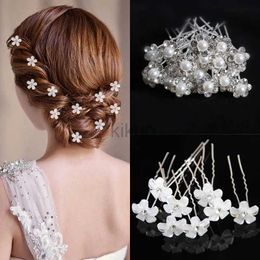 Wedding Hair Jewelry 10Pcs Fashion Wedding Bridal Pearl Flower Clear Crystal Rhinestone Hair Pins Clips Bridesmaid Hairwear Jewelry Hair Accessories d240425