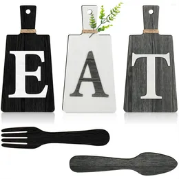 Decorative Figurines Cutting Board Eat Sign Set Hanging Art Kitchen Fork And Spoon Wall Decor B