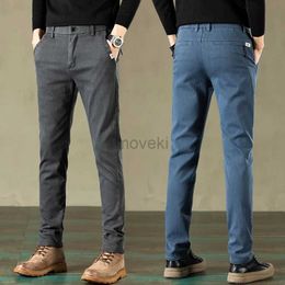 Men's Pants 2023 Autumn New Casual Straight Pants Men Cotton Business Slim Stretch Trousers Male Blue Black Light Grey Dark Grey d240425