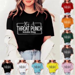 Women's T Shirts It's A Throat Punch Kinda Day Letter Print Round Neck Short Cotton Spandex Womens Women Banded Collar Shirt