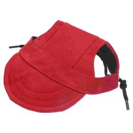 Dog Apparel Baseball Caps Visor Hats Outdoor Sports With Ear Holes And Sun Protection Adjustable Chin Strap Red