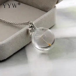 Pendant Necklaces 2024 Dandelion Necklace Men/Women Chain Fashion Long Round 25mm Crystal Ball Wish Charm Gift