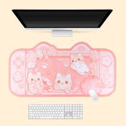 Mice Extra Large Kawaii Gaming Mouse Pad Cute Pastel Pink Sakura Cat XXL Big Desk Mat Water Proof Nonslip Laptop Desk Accessories
