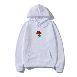 Men's Hoodies Sweatshirts Harajuku Hoodie Sweatshirt Men Fashion Strtwear Rose flower Print Hoodies Tops Pullover mens hoody Hooded Sweatshirt clothes T240425