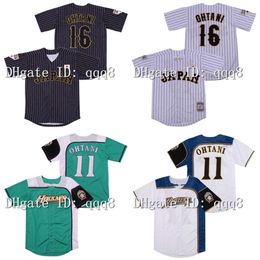 Kob Top Quality 1 Japan Samurai 16 Shohei Ohtani Black White Stripe Pinstriped Hokkaido Nippon Ham Fighters Jersey Movie Stitched Baseball