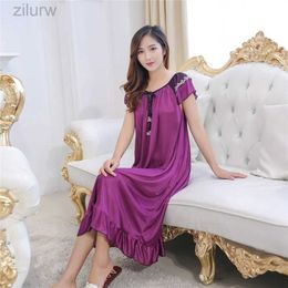 Sexy Pyjamas Sexy Perspective Silk Nightgown 2023 Long Womens Sleepwear Faux Silk Satin Nightdress Sexy Nightwear for Ladies Night Gown d240425