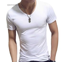 Men's T-Shirts Men T Shirt Fashion Fitness V Neck Short Sleeve T-Shirt Summer Casual Gym Solid Colour Tops Plus Size Slim Polyester T-ShirtsL2404