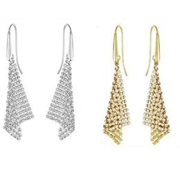 24ss New Designer Jewelry Ear Rings Elegant Crystal Triangle Hollow with Diamond Mesh Tassel Earrings for Women Studs Sterling Silver 925 Earings