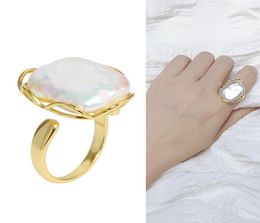 Baroque pearl ring simple new square half silver opening adjustable specialshaped hand ornament4822567