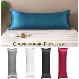 High-end Couple Double Pillow Case Satin Silk Pillow Cover Solid Color Long Lovers Wedding Pillowcases 20x54 Inch 240423