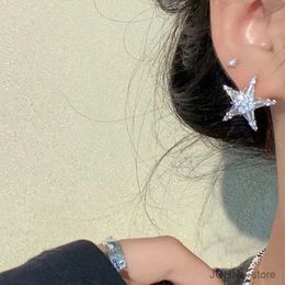 Dangle Chandelier Luxury Shiny Inlaid Zircon Pentagram Stud Earrings for Women Exquisite Silver Colour Stars Piercing Earrings Wedding Jewellery