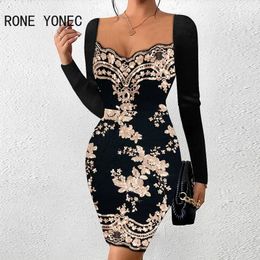 Casual Dresses Women All Over Print Floral Pattern Long Sleeves Basic Mini Dress