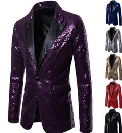 Mens Shining Sequin Blazer Suit Jacket for Host One Button Blazer Coat Cocktail Party Banquet Prom SXXL gold blue red black silve4684938