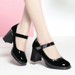 Mary Jane Shoes Women Retro British Style Hepburn Black High Heel One Word Buckle Thick Heel Square Head Single Leather Shoes 240422