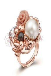 Yoursfs Exquisite Gold Plating Big Pearl With Gold Flower Rings For Women Vintage Design Female Ring Luxurious Jewellery Statement9867897