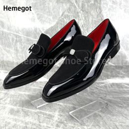 Casual Shoes Bowknot Black Patent Leather Men Dress Square Toe British Style Loafers Formal High Quality Flat Wedding Office