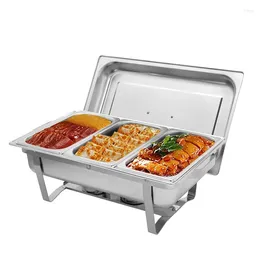 Plates Stainless Steel Chafing Dish Buffet Set Chafer With 1 Full & 3 Half Size Pans Rectangle Catering Warmer Server Lid