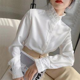 Women's Blouses Women Shirts Stand Collar Solid Spring Autumn Office Lady Casual White Fashion Korean Style Ruffles Blusas Mujer Tops