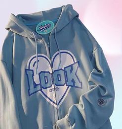 Pink Letter Graphic Kawaii Harajuku Hoodies Women Blue Punk Emo Alt Sweatshirt Zip Up Aesthetic Indie Y2k Korean Fashion Clothing5345151