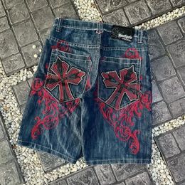 Gothic punk cross graphic print design casual denim short for men 2024 fashion comfortable versatile casual jorts shorts y2k 240420