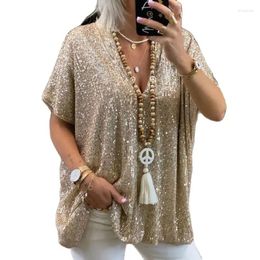 Women's Blouses Loose Blouse 2024 Summer Short Sleeve Sequin Shirt Top Fashion Sexy