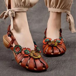 Sandals Flower Women Summer Flats Shallow Shoes 2024 Fashion Brand Designer Slingback Slippers Retro Casual Femme Chaussure