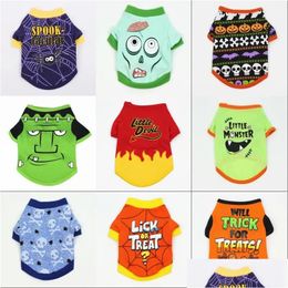 Dog Apparel Dogs Shirt Halloween Puppy Pets T-Shirt Ghost Costume Outfits Cute Pumpkin Pup Clothes For Small Doggy Cats Pet Gy Drop Dhqsv