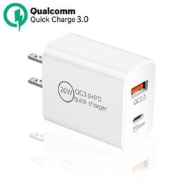 PD Fast Charger 20W with Type C and USB Port QC 3.0 Home Travel Wall chargers us uk Adapter For iPhone Samsung