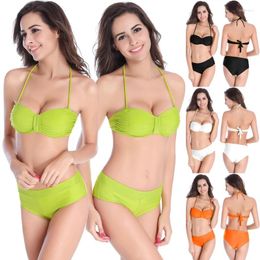 Women's Swimwear Sexy Solid Colour Bikinis Set For Women Padded Push Up Swimsuit Strappy Mid Waist Beachwear Unique Bikini Bottom