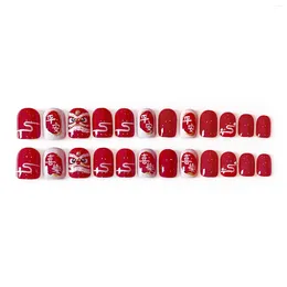 False Nails Women Wearable Press On Year Bright Red Reusable Short Natural Nail For Girls Decoration