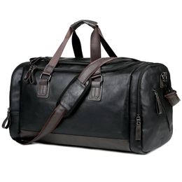 Mens PU Leather Gym Bag Sports Bags Duffel Travel Luggage Tote Handbags for Male Fitness Men Trip Carry Shoulder travel bag 240419