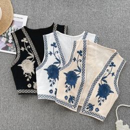 Women's Vests Womens Vintage Flower Embroidered Open Front WaistCoat Vest