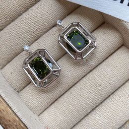 Designer Artificial Jewellery Green with A Niche Design Cool Super Sparkling Diamond Earrings Simple and High-end Earrings Cz Studs Sterling Silver 925