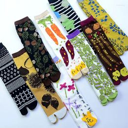 Women Socks Kimono Split Toe Tabi Two-Toed Sandal Mid Tube Flip Flop Long Multicolor Unisex Cartoon Floral Printed