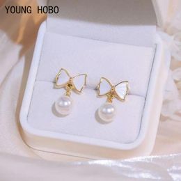 Stud Earrings YOUNG HOBO Gold Color Bow Crystal Pearl Modern Design Fashion Versatile Accessories Women Drop Earring Jewelry