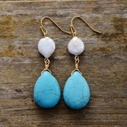 Dangle Earrings Trendy Bohemian Turquoise Water Droplets For Women Design Sense Unique Pearl Pendant Natural Stone Jewellery