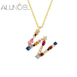 ALLNOEL 26 Alphabet Pendant Necklace Women 925 Sterling Silver Rainbow Colorful Crystal Initial Letter M K W F Gold Fine Jewelry 240422