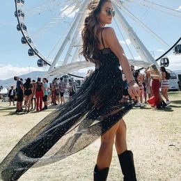 Festival Rave Outfit Mesh Dress Beach Boho Clothing Women Summer Cover Up Robe Long Femme Vestido Mujer Maxi Sexy Party Dresses 240424